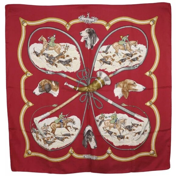 HERMES Carree90 scarf LE LAISSER COURRE Hound Red silk Women - Picture 1 of 11